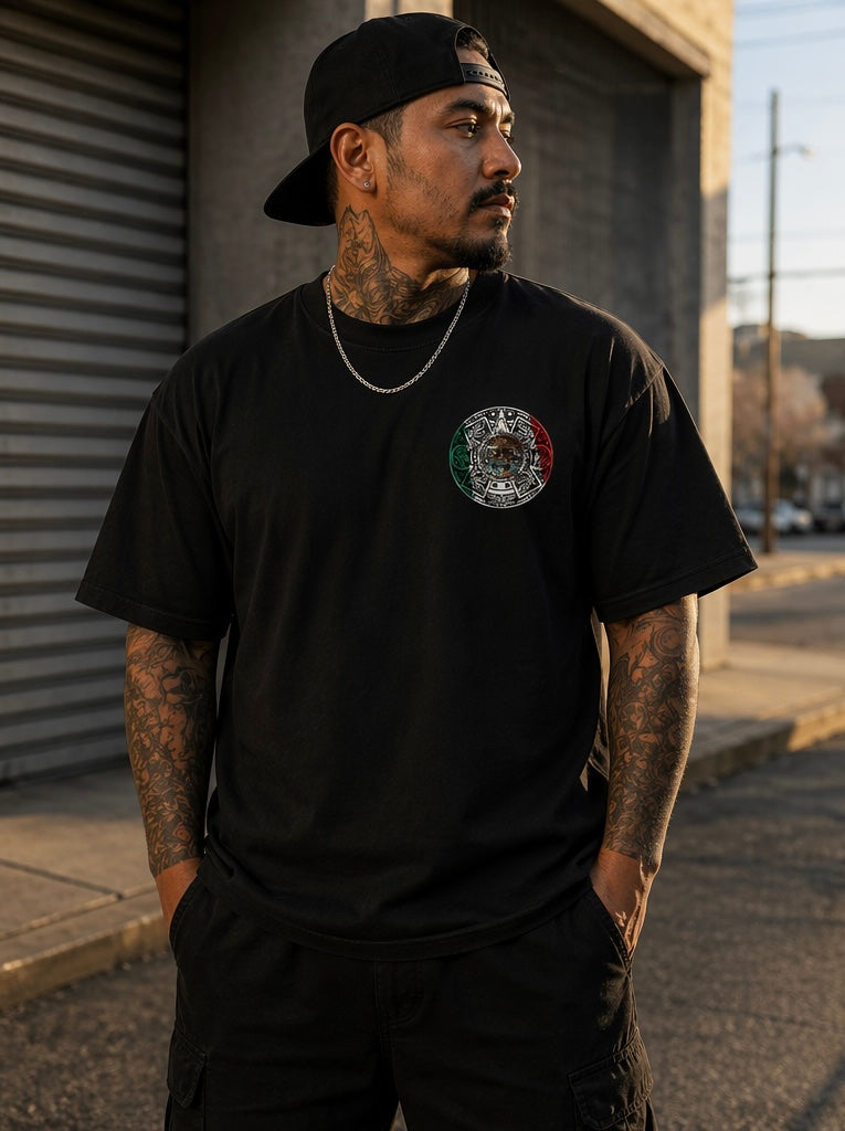 Aztec Warrior Calendar Tee – Bold Mexican Flag Design Shirt