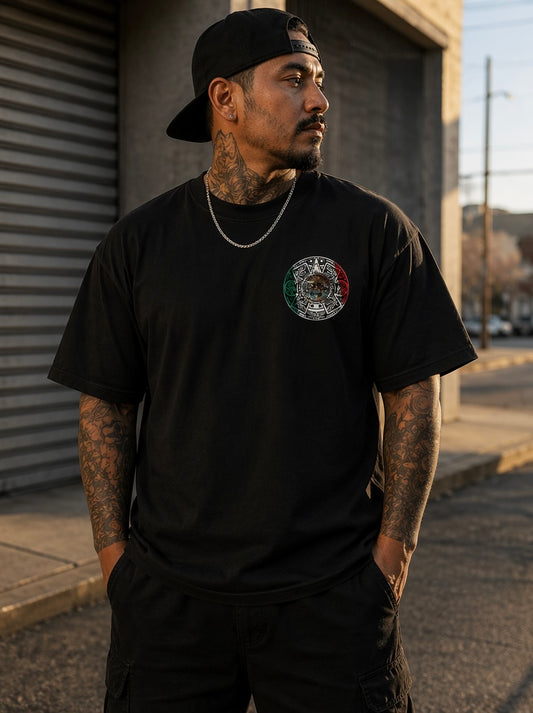 Aztec Warrior Calendar Tee – Bold Mexican Flag Design Shirt