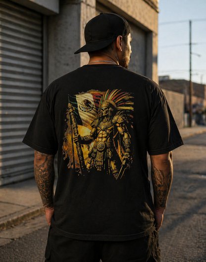 Aztec Warrior Calendar Tee – Bold Mexican Flag Design Shirt