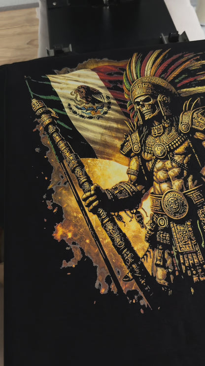 Aztec Warrior Calendar Tee – Bold Mexican Flag Design Shirt